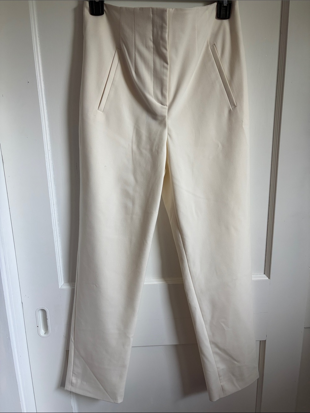 Veronica Beard Cream Straight-Leg Tailored Pants - 4